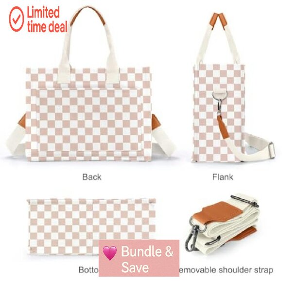 Canvas Tote Bag with Pockets, Adjustable Crossbody Strap, Large Capacity - Picture 7 of 7